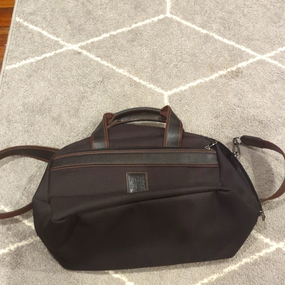 Longchamp Boxford Bag, Black and Brown Leather and Canvas